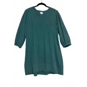 Honorine Short Giselle Double Gauze Mini Dress Teal Green 3/4 Sleeve Size XS